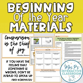 Preview of Beginning of the Year: Mini Syllabus, Passes, Quotes, About Me (DIGITAL OPTIONS)