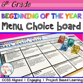 Preview of Beginning of the Year Math Review Choice Board – 6th Grade  - Distance Learning