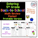 Beginning of the Year NO PREP Printable Fifth Grade Math R