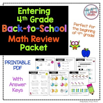 Preview of Beginning of the Year NO PREP Printable Fourth Grade Math Review Packet
