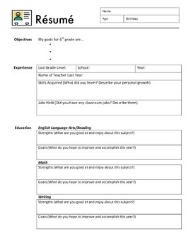 Beginning Of The Year Resume Questionnaire By Hodgepodge Creations
