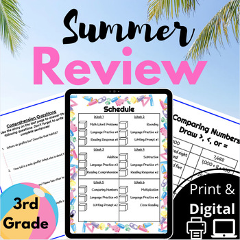 Preview of Summer Packet NO PREP End of the Year Review (3rd Grade) Digital & PDF BUNDLE