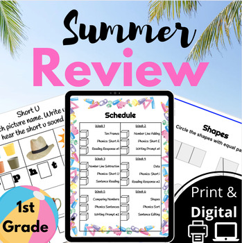 Preview of Summer Packet NO PREP End of the Year Review (1st Grade) Digital & PDF BUNDLE
