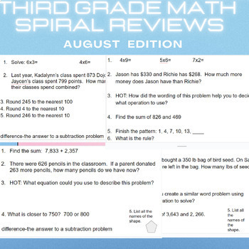 Preview of Beginning of the Year Spiral Review, Third Grade Math, New GA Math Standards