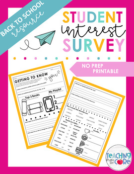 Preview of Beginning of the Year Student Interest Survey