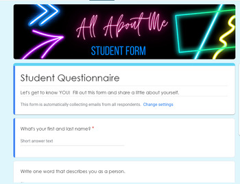 Preview of Beginning of the Year Student Questionnaire