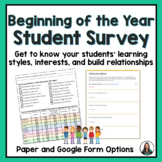 Beginning of the Year Student Survey | Google Form and Pap