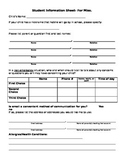 Beginning of the Year Student information sheet