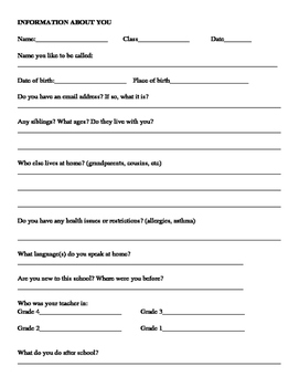 Beginning of the Year Survey by Grade5Queen | TPT