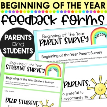 Preview of Beginning of the Year Surveys for Students and Parents | Digital and Printable