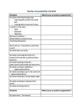 Preview of Beginning of the Year Teacher Accountability Checklist for Procedures