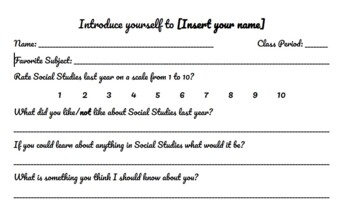 Preview of Beginning of the year (Introduce yourself for a Social Studies Classroom) 
