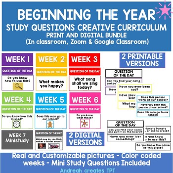 Preview of Beginning of the year Study Questions Creative Curriculum BUNDLE