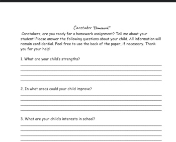 Preview of Beginning of the year caretaker paperwork!