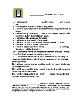 Preview of Beginning of the year classroom contract
