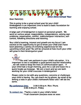 kindergarten homework parent letter