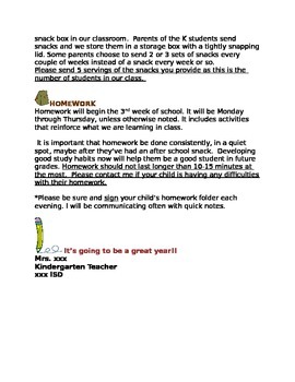 Beginning of year kindergarten parent letter by ERIN JONES | TpT