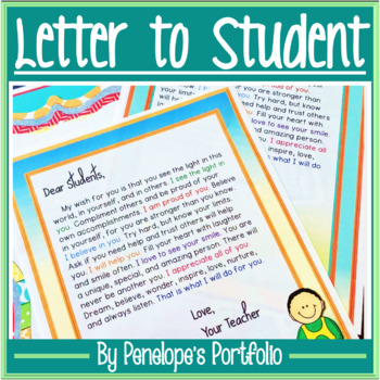 Preview of End of the Year Letter to Student From Teacher or Welcome Letter