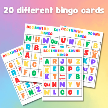 Beginning sound bingo game - phonics - rainbow theme - PreK activities