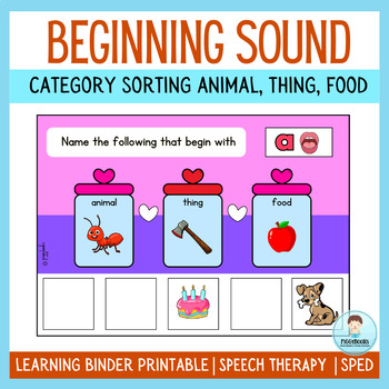 Preview of Beginning sound category sorting Speech therapy Printable | Boom cards