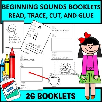 Preview of Beginning sounds booklets/ Read, trace, cut and glue pages/26 booklets