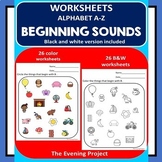 Beginning sounds worksheets /Alphabet A-Z Color and black 