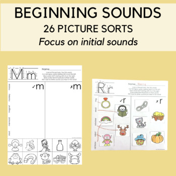 Preview of Beginnings Sounds Picture Sorts: An A-Z Alphabet Pack