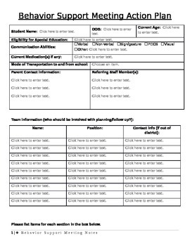 Preview of Behavior Support Team Action Plan Template