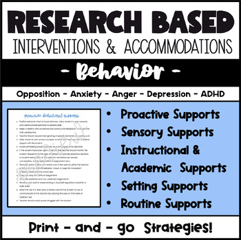 Preview of Behavior Accommodations / Interventions