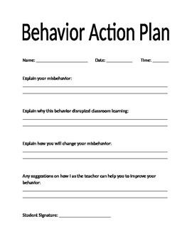 Preview of Behavior Action Plan and Student Red Slip