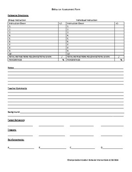 Behavior Assessment Form by Golden Behavior Interventions | TpT