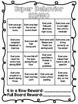 classroom behavior bingo