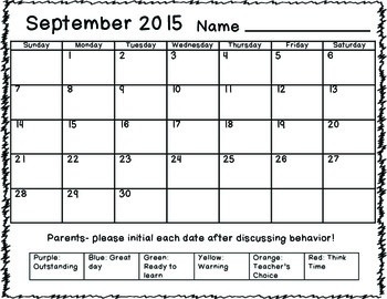 Behavior Calendar 2015-2016 by Jenny Leveille | Teachers Pay Teachers