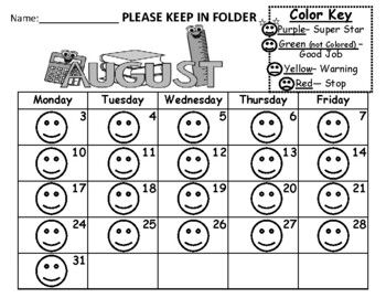 Preview of 2020/2021 Behavior Calendar (Color your day)