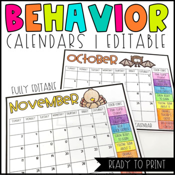 Preview of Behavior Calendars Editable | 2023-2024 School Year | Daily Tracking