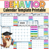 Behavior Calendars Color Printable |2024-2025-2026 School 