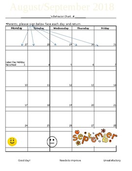 Preview of Behavior Calendars for the whole school year Aug.-June