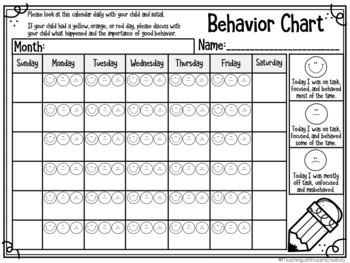 Behavior Chart by Teaching with Love and Creativity | TPT
