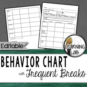 Behavior Chart (Frequent Breaks) by Learning Lab | TPT