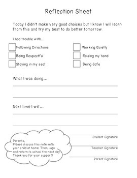 Behavior Chart and Reflection Sheet: Discipline Plan by Stephanie B