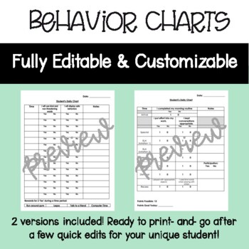 Preview of Behavior Charts - Editable Daily Behavior Tracking