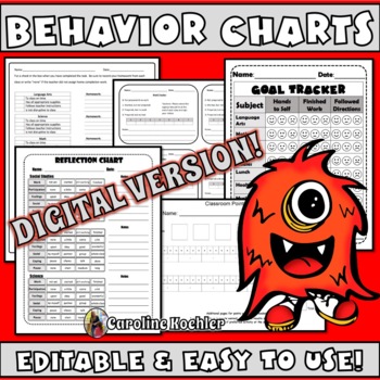 Preview of Behavior Charts SET 1 DIGITAL Editable Sheets Classroom Management Daily Log