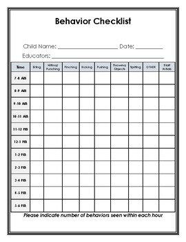 Behavior Checklist by Creations by Kasey | TPT
