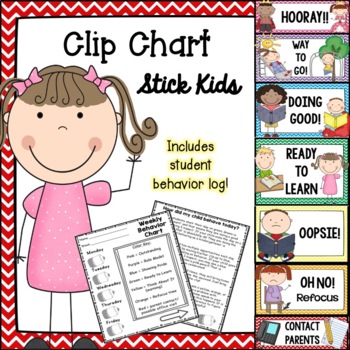 Preview of Behavior Clip Chart - Stick Kids (with Parent Chart)