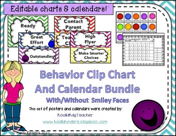 Preview of Behavior Clip Chart and Calendar Smiley Faces Bundle - Editable - 2023-2025