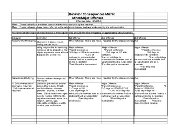 Preview of Behavior Consequences Matrix (editable resource)