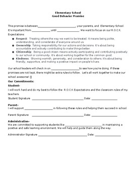 Preview of Behavior Contract: Good Behavior Promise (editable and fillable resource)