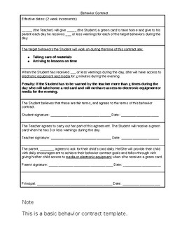 Preview of Behavior Contract Template - Editable
