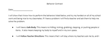 Preview of Behavior Contract ( safe, compliance, appropriate words, transitions)