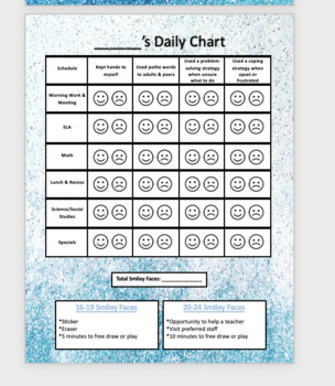 Preview of Behavior Daily Chart - Blue Glitter - Editable